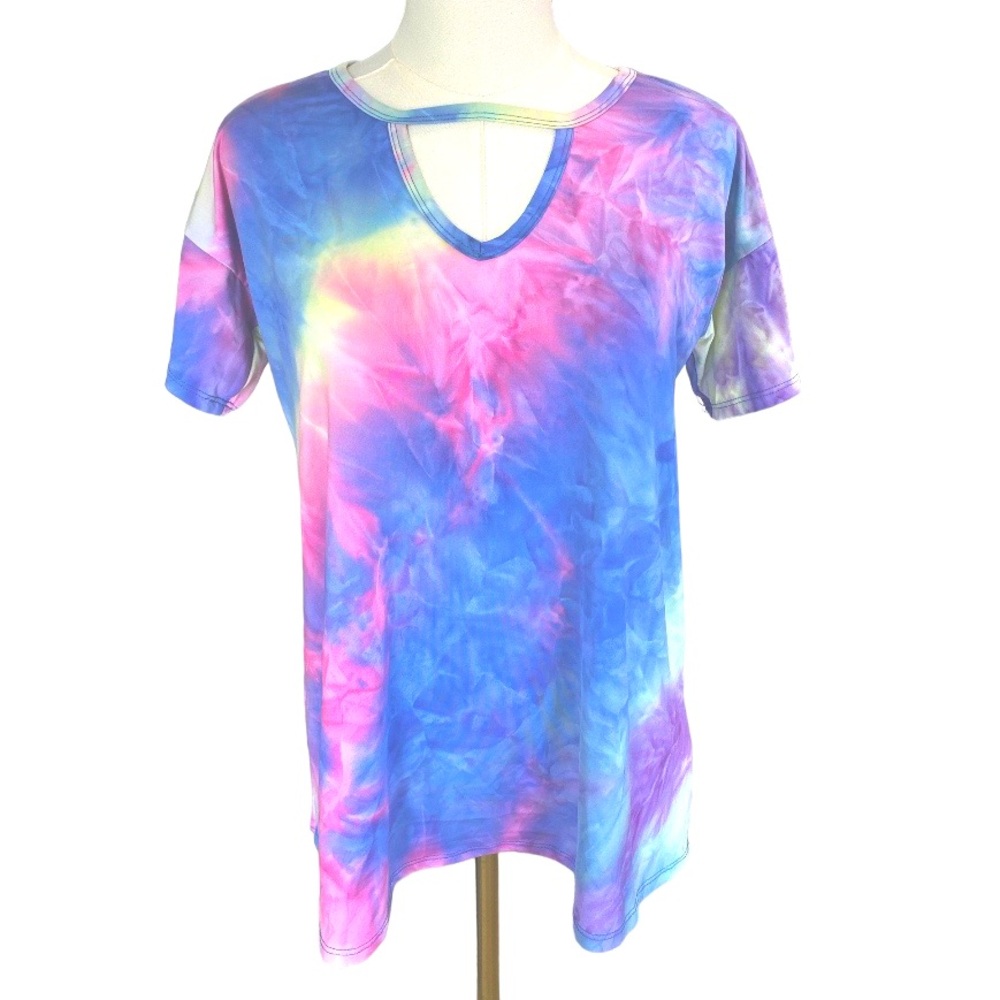 Tie Dye Colorful V-neck Short Sleeve Top Size Small